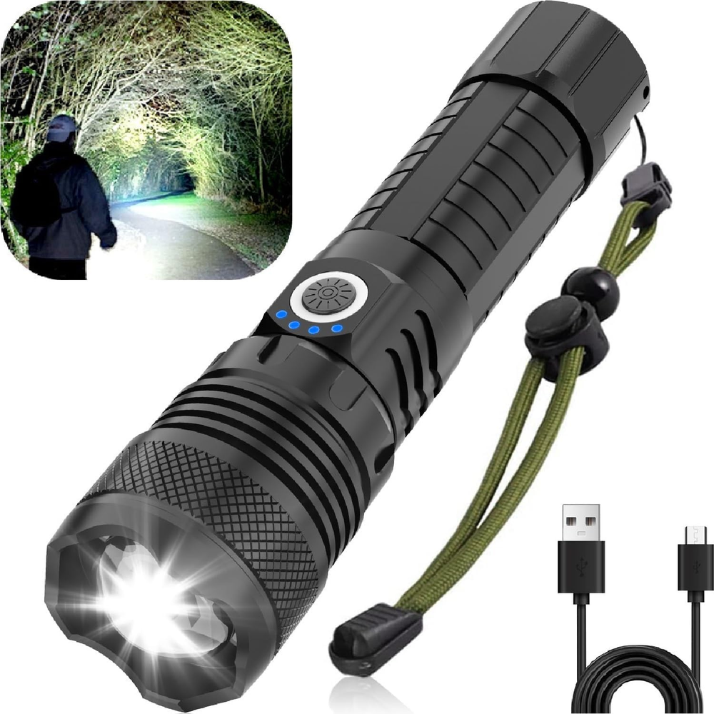LED Flashlights, High Powered 10000 Lumens Super Bright Tactical Flashlight, Rec