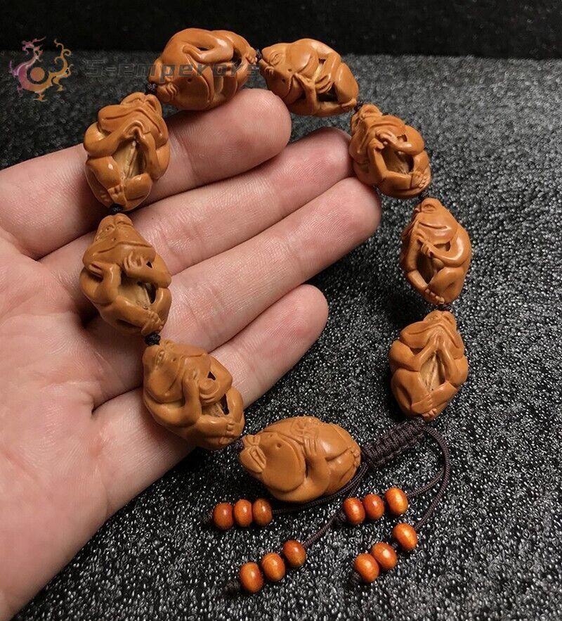 Olivary Nucleus Nut Hand Carved Frog Bracelet Bead Meditation Zen Decor