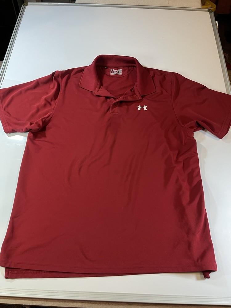 UNDER ARMOUR SHORT SLEEVE RED Heat Gear GOLF POLO SHIRT MENS LARGE Loose Fit