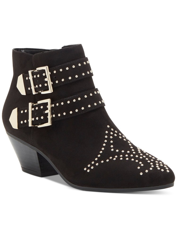 INC Womens Black Studded Comfort Iliana Almond Toe Block Heel Zip-Up Booties 6 M