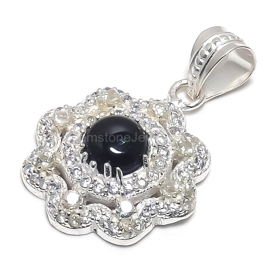 Cyber Monday Sale Black Onyx Stone Cubic Zirconia 925 Sterling Silver Pendant-image