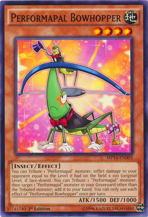 Performapal Bowhopper MP16-EN003 Common 1st Edition Heavily Played Yugioh Card