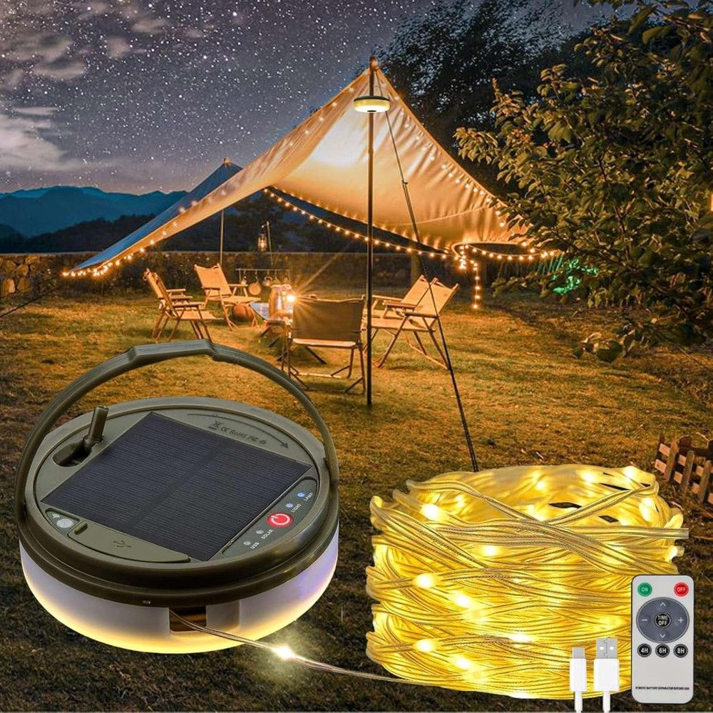 39.4FT Solar-Powered Camping String Lights in Warm White