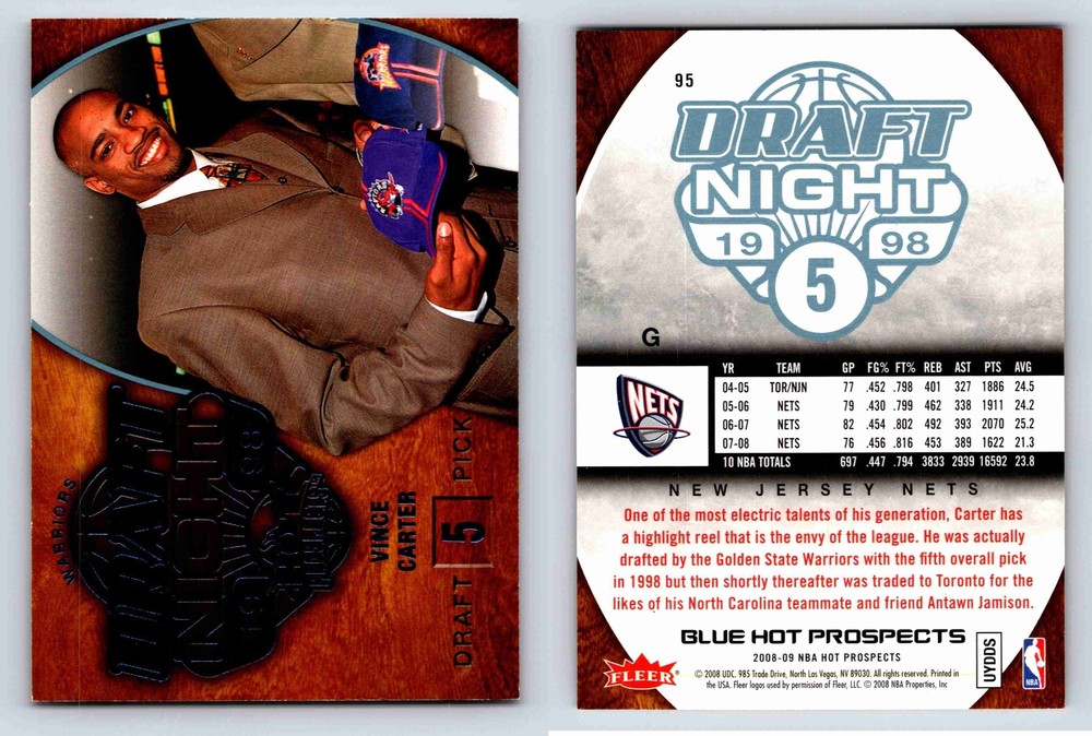 Vince Carter Draft Night New Jersey Nets Fleer 2008 95 Card Basketball