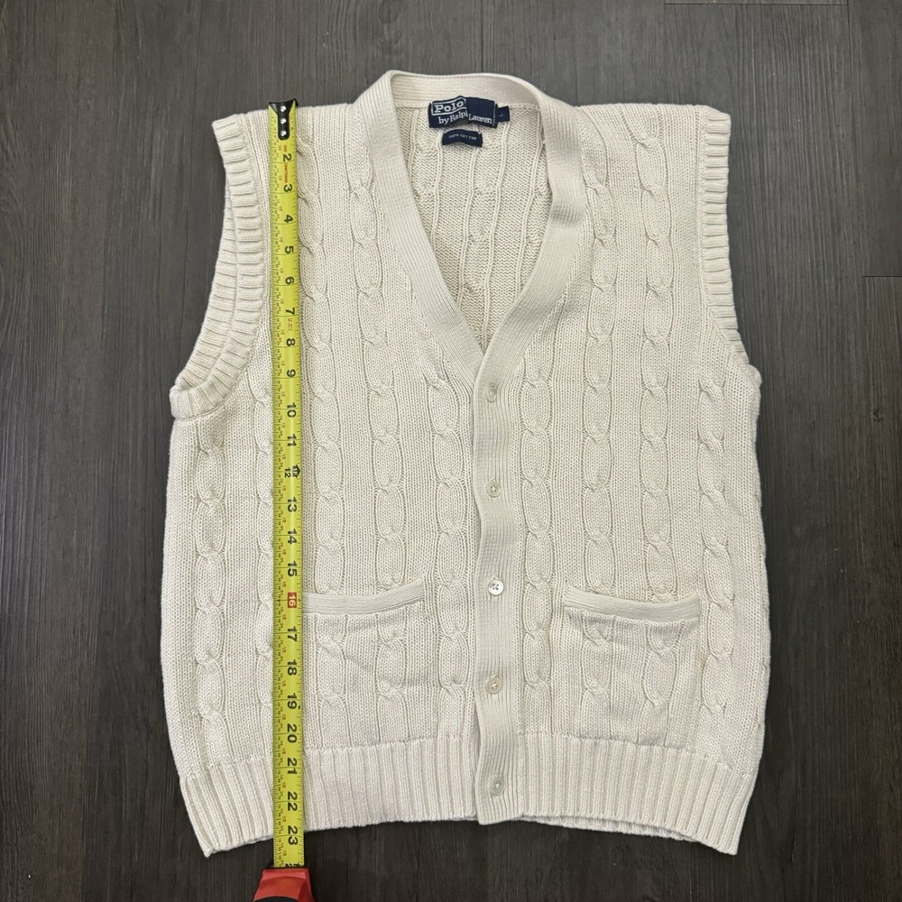 Polo Ralph Lauren Sweater Vest Button Up Cream Adult Size L Cable Knit
