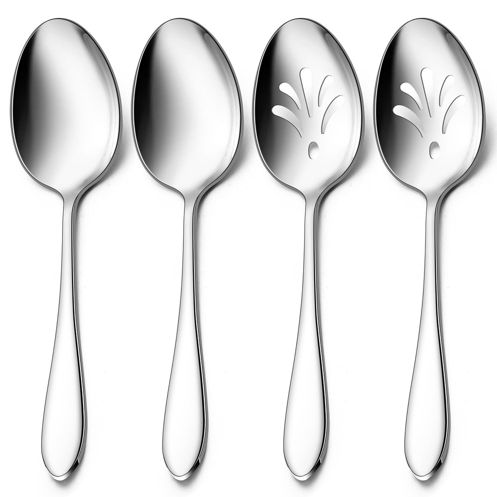 4-Piece Stainless Steel Serving Spoons Set - Durable Solid Utensils for Every Meal