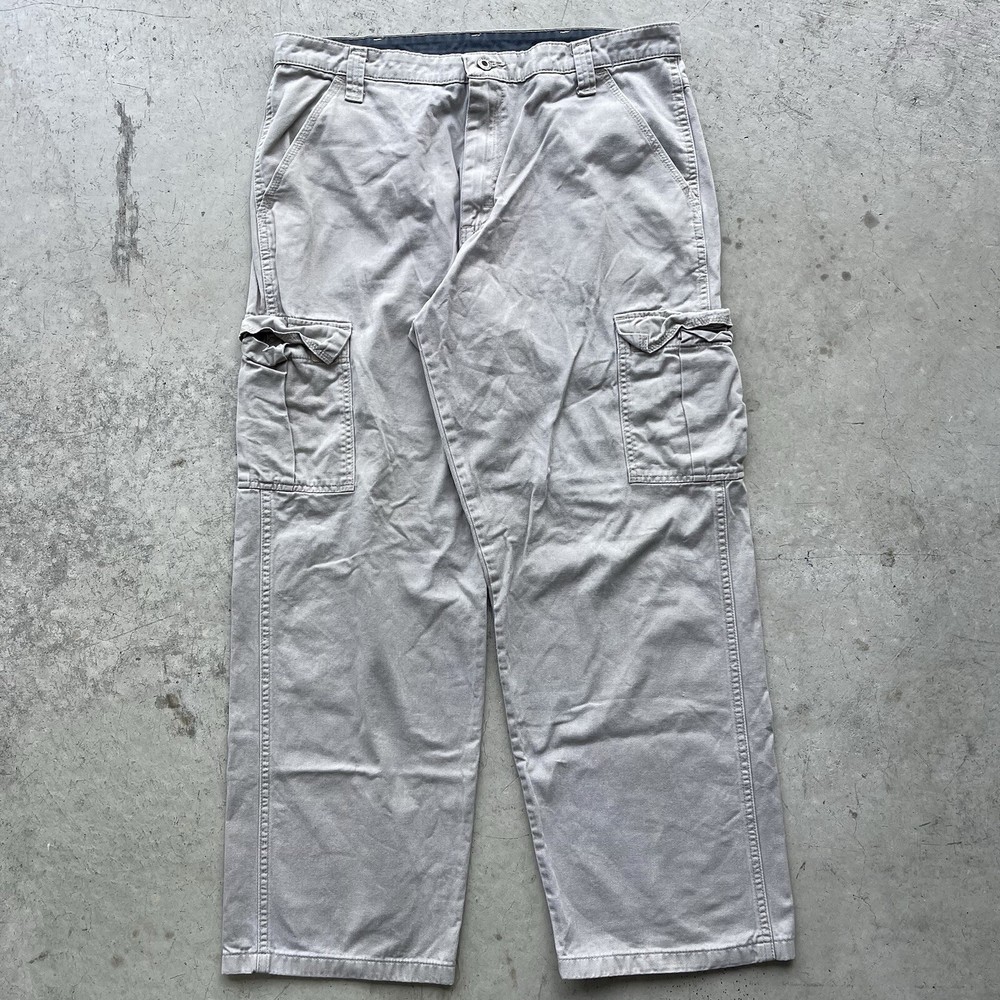 Vintage Y2K 2000s Wrangler Baggy Wide Leg Cargo Pants Khaki Cotton 34x30 Beige