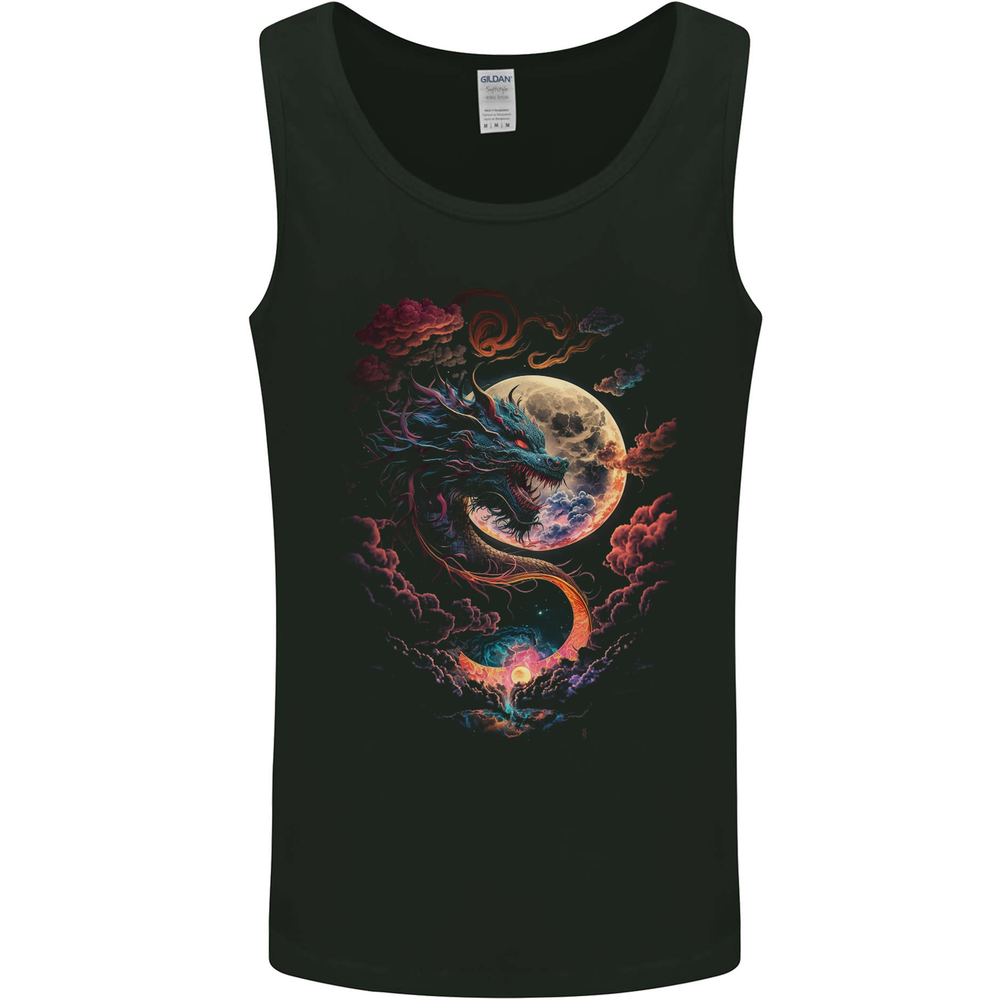 A Fantasy Dragon With a Full Moon Mens Vest Tank Top
