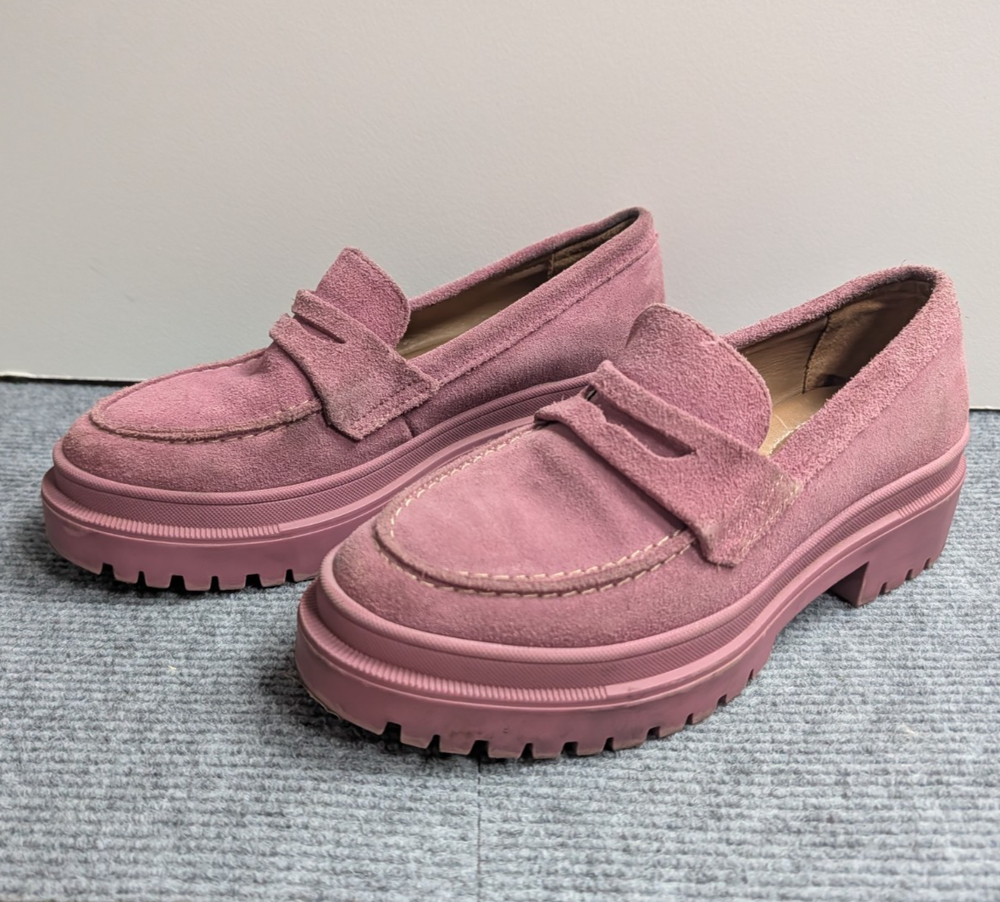 Patina Portland Loafers Women 7 Pink Suede Chunky Lug Sole Penny Comfort Leather