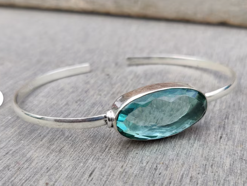 Aquamarine Sterling Silver Cuff Bracelet Elegant Gift for Women R-1852