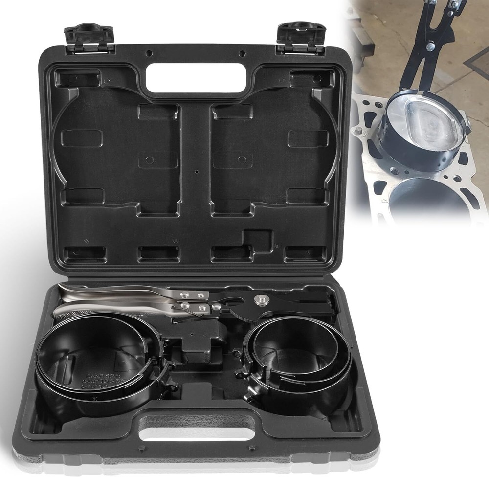 Piston Ring Compressor Tool Set for Car Vehicle Maintenance Clamps Ratchet Plier
