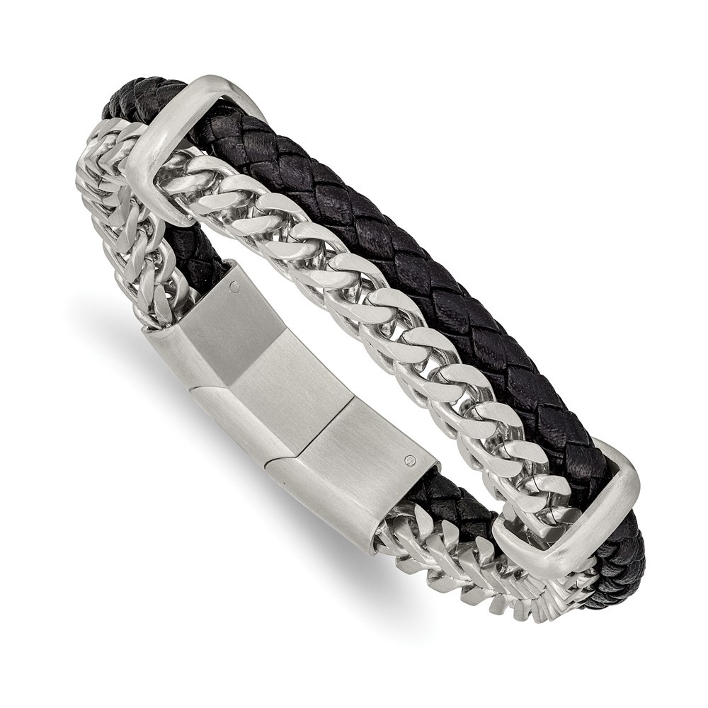 Stainless Steel Chain and Black Braided Leather Bracelet 8
