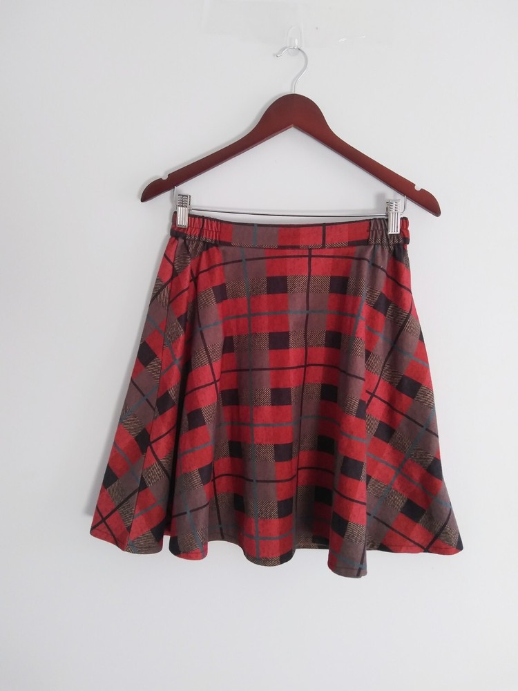 Hot Plaid Swirl Circle Skater Skirt Women Medium Red  