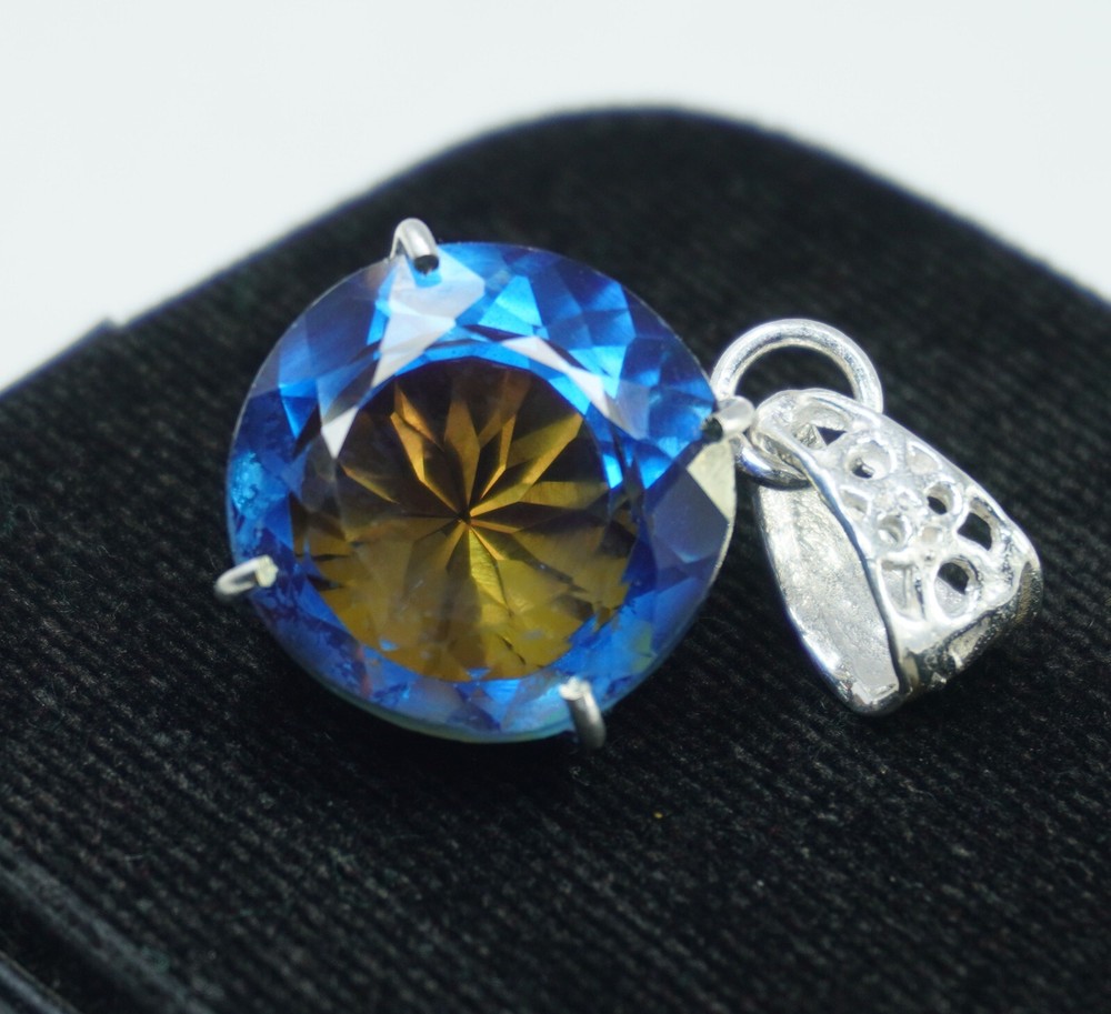 Round Cut 35 Ct+ Natural Pitambari Sapphire 925 Solid Silver Pendant Gemstone