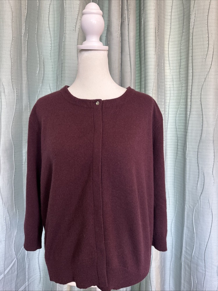 NWOTs Magaschoni Crew Neck Bling Button Front BurgundyCashmere Cardigan  Size L