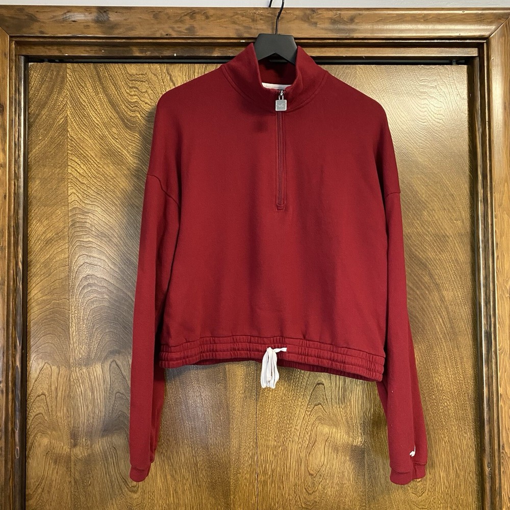 Hollister Large Women’s Cropped Quarter Zip Banded Sweatshirt Drawstring Waist