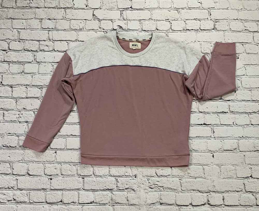 Madewell MWL Superbrushed Easygoing Womens Pink Colorblock Sweatshirt Size Small  
