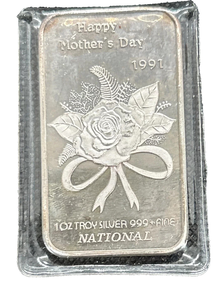 MOTHERS DAY 1991 NATIONAL 1 OUNCE .999 FINE SILVER BAR-image