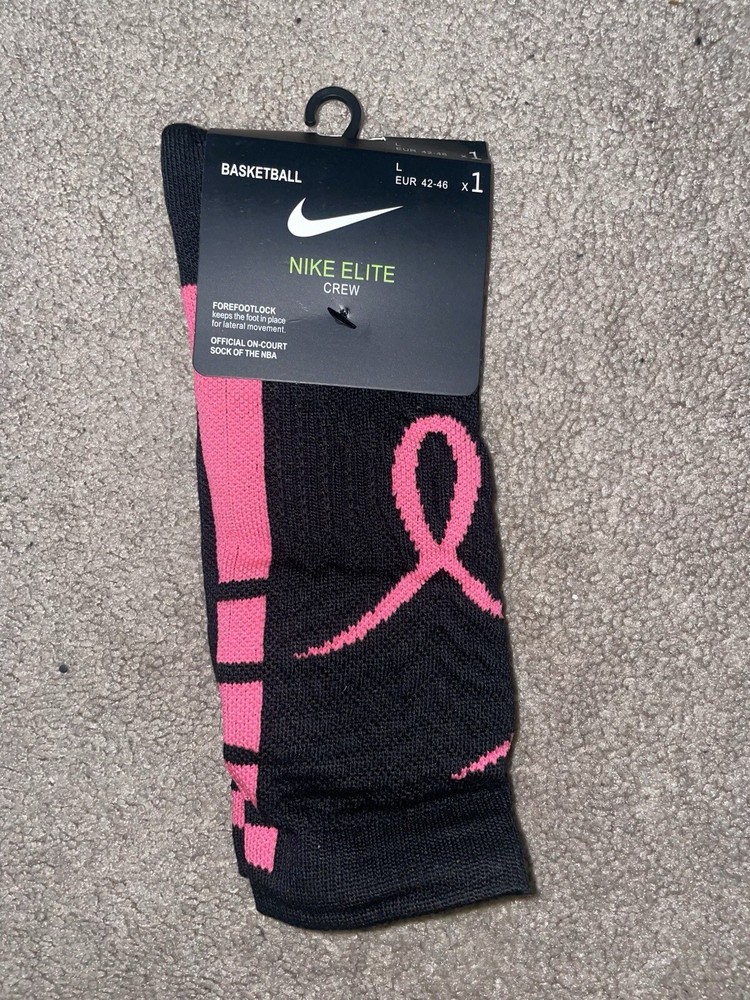 Size 8-12-Nike Elite DriFit NBA Kay Yow Give Strength Basketball Crew Sock Black