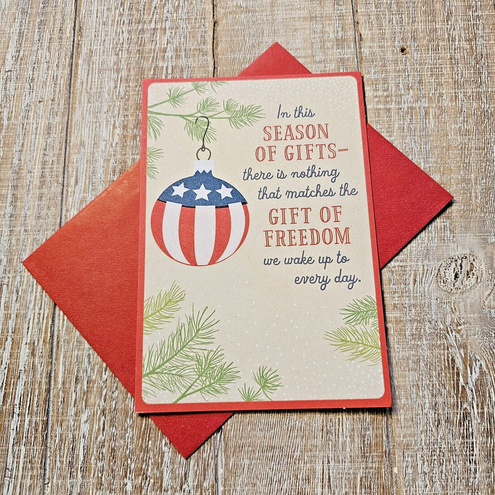 Patriotic Christmas Greeting Card Freedom Red White Blue Hallmark