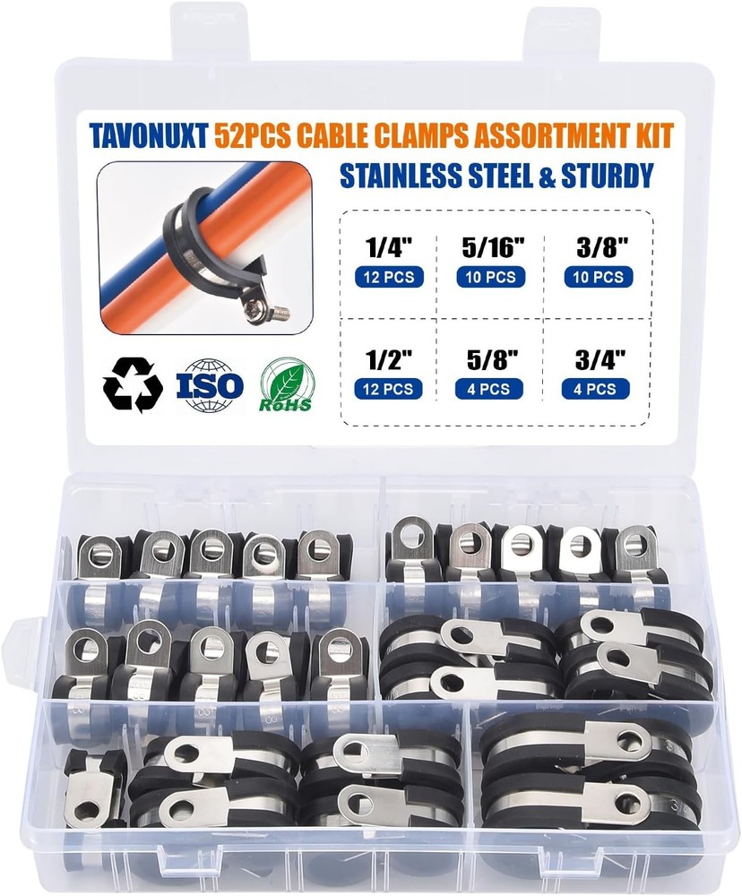 52PCS Cable Clamps Assortment Kit, 6 Sizes (1/4