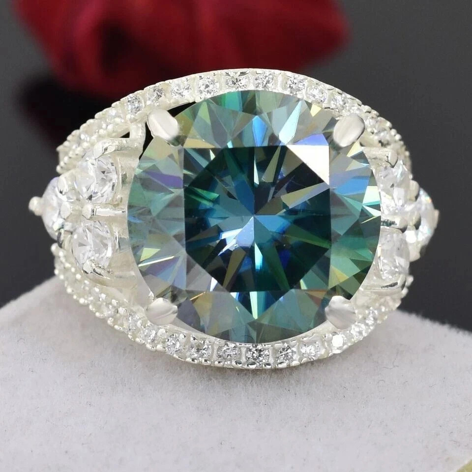 RARE 25.50 Ct Certified Round Cut Blue Treated Diamond Solitaire Ring 925 Silver