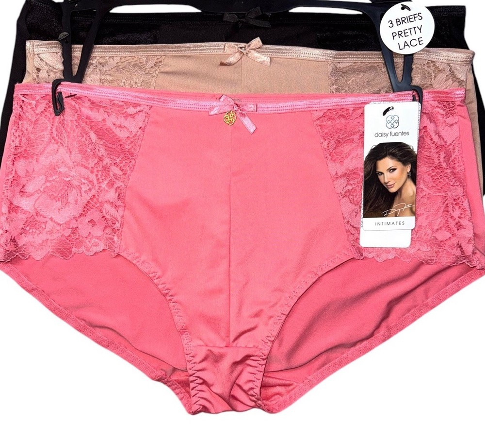 DAISY FUENTES Women’s 3-Pair Brief Hipster Underwear Panties Lace Nylon Size 3X