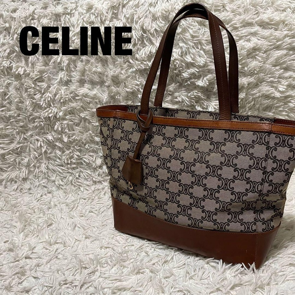Celine Tote Bag Paris Macadam Pattern Canvas A4 Storage Leather