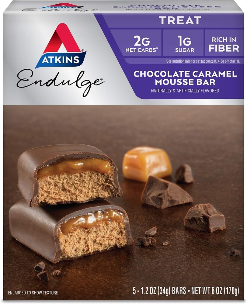 Atkins Choco Caramel Mousse Bars - 5 Count, 1g Sugar, High Fiber