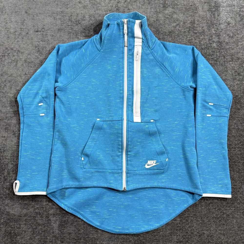 Nike Tech Fleece Jacket Women’s Size Medium Blue Moto Cape Full Zip Thumb Holes
