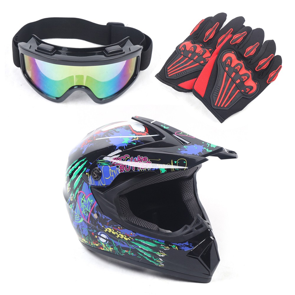 DOT Certified Youth Dirt Bike Helmet Goggles Gloves Set for Boys Girls ATV Motocross