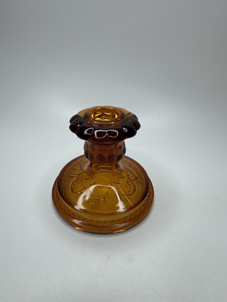 Vintage Indiana Glass Tiara Amber Sandwich Pattern Candlestick Holder
