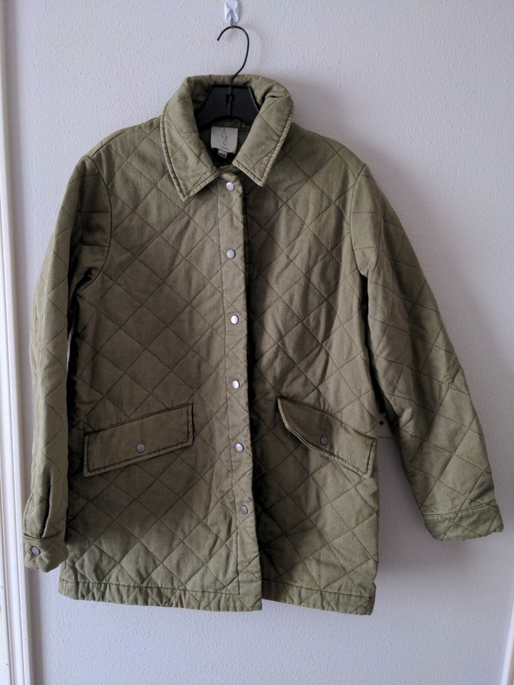 JOIE Quilted Utility Shacket Jacket M Army Green Button Oversized Cotton NWT$398