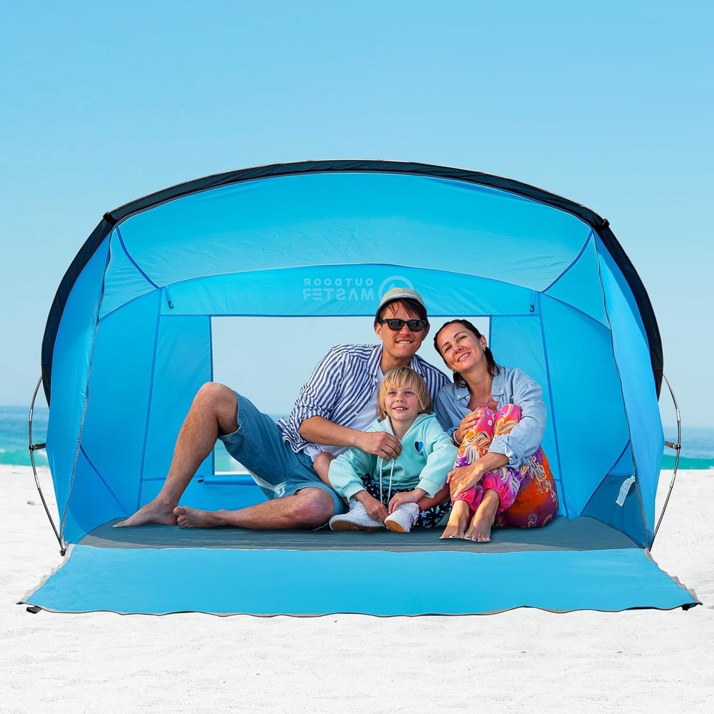 OutdoorMaster 3-4 Person Beach Tent with Easy Setup in Portable Blue Design