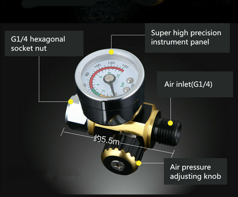 Spray Gun Mini Air Regulator Gauge Paint Adjustable Dial 1/4