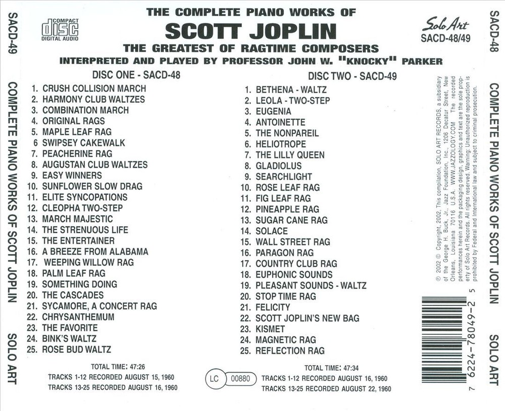 Knocky Parker Complete Scott Joplin Piano Works New CD