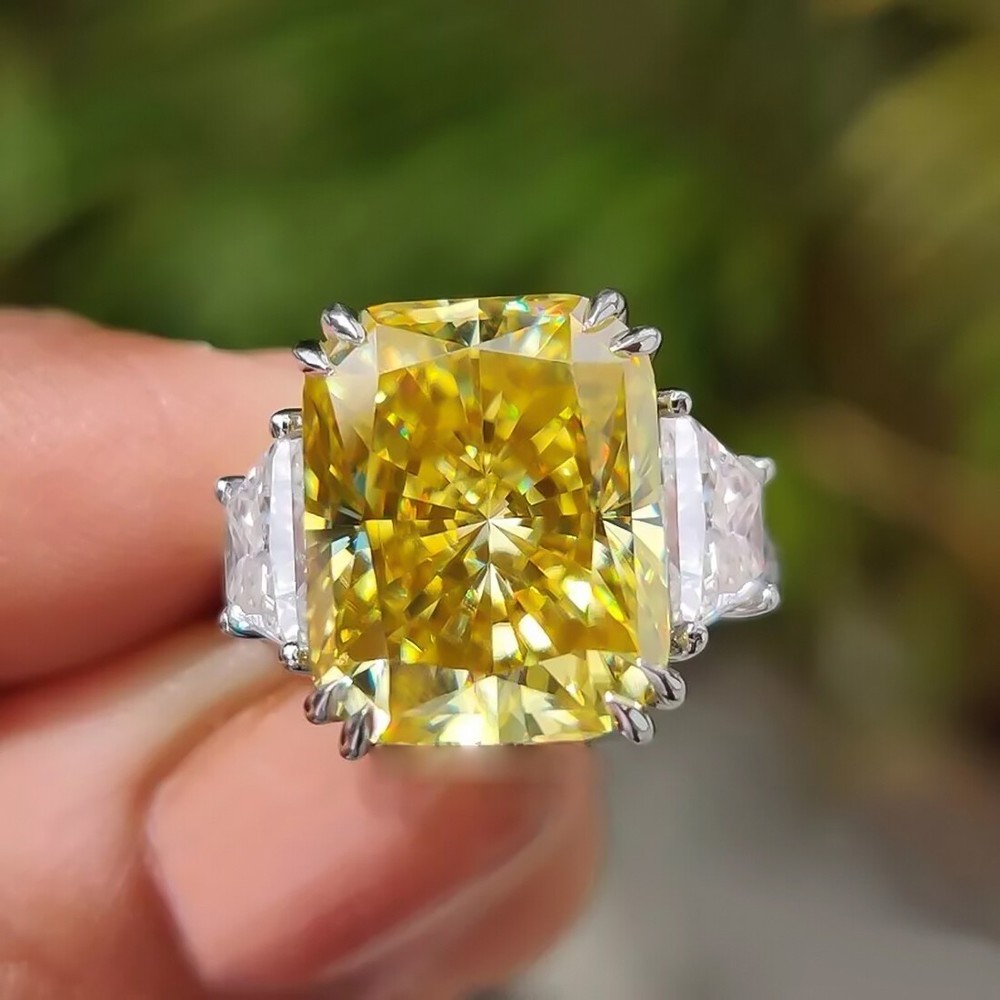 20 Ct Certified Radiant Cut Champagne Diamond Ring In 925 Sterling Silver