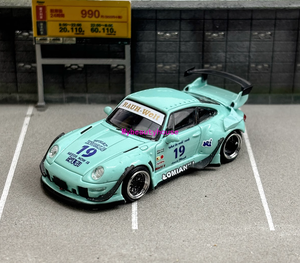 SW 1:64 Green RWB 993 #19 Racing Sports Classic Model Diecast Metal Car