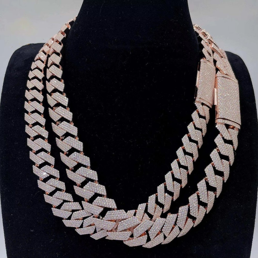 55 CTW Simulated Diamond 14K Rose Gold Miami Cuban Link Chain 25mm