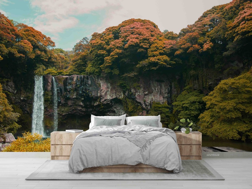 3D Forest Waterfall Landscape Wall Murals Wallpaper Murals Wall Sticker