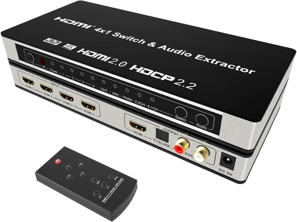 HDMI Audio Extractor Splitter, HDMI Switch 4 in 1 Out,4K 60Hz 5.1/2.0CH ARC/eARC
