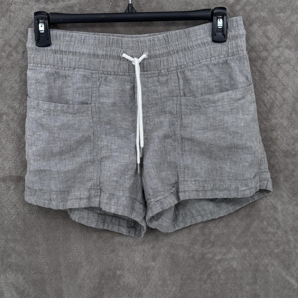 Athleta Linen Shorts Womens 6 Gray Cabo Elastic Waist Drawstring Casual Travel