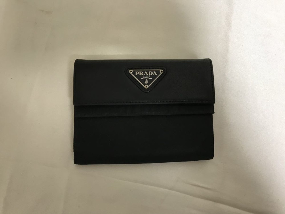 PRADA Genuine Leather Nylon Bi-Fold Mini Wallet for Men and Women in Black