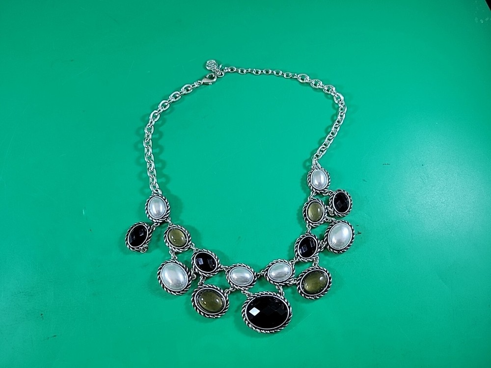 MULTICOLORED ACRYLIC STONES BLACK with SILVER CHOKER NECKLACE 16