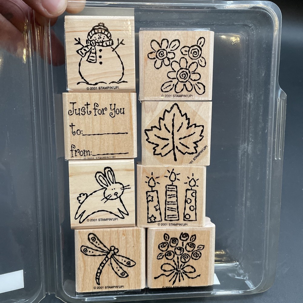 Stampin' UP! Tags & More 8-pc Set Rubber Wooden ~ Very Nice!