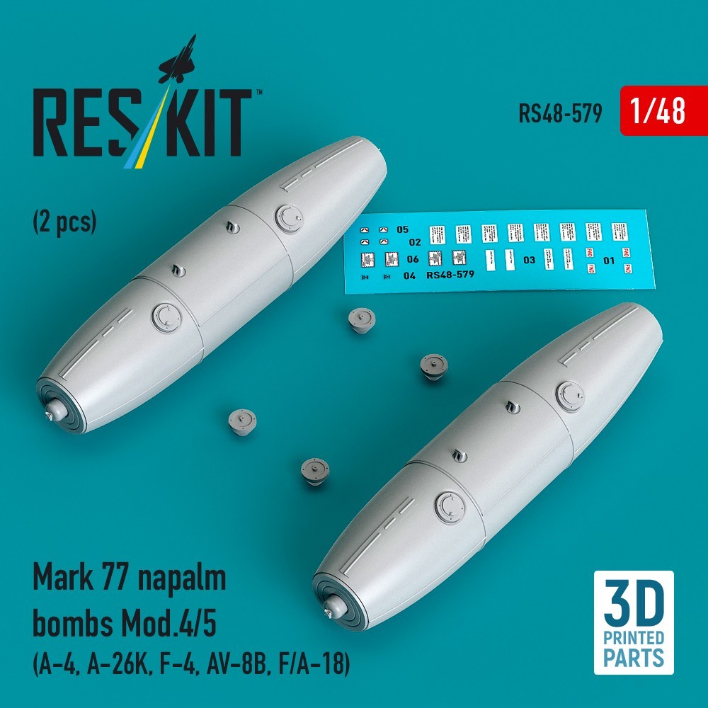 1/48 Mk-77 Napalm Bombs Mod.4/5 Resin Aircraft Weapons Set ResKit RS48-0579