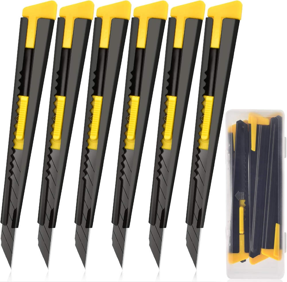 6 Pack Utility Knife Box Cutter Retractable, 9MM Snap-Off Exacto Knife Blades, S