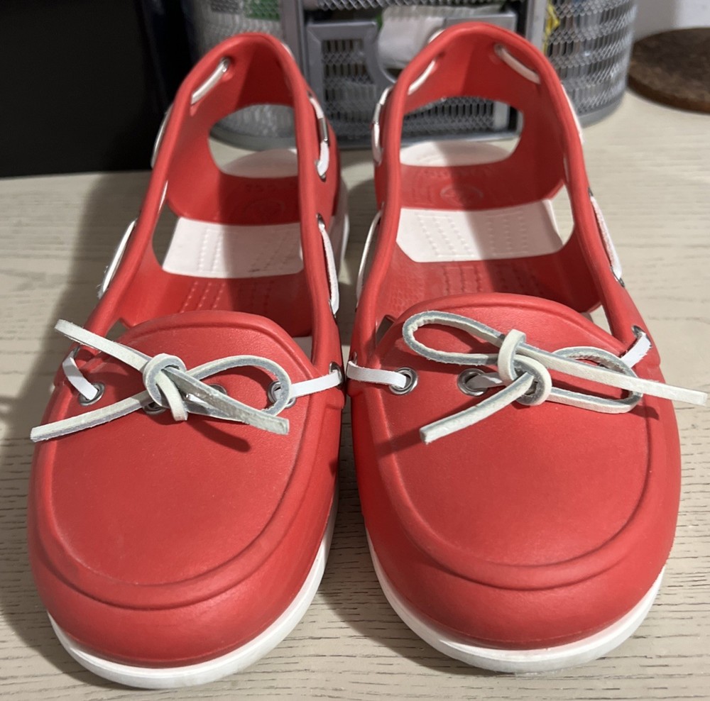 Crocs Womens Size 8 Boulder Slip On Red White Colorado Clogs
