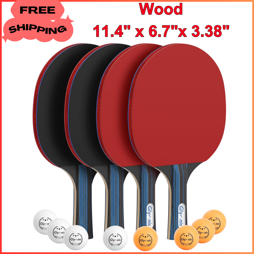 Glymnis Ping Pong Paddles Set of 4 Table Tennis Rackets with 8 Balls - Storage