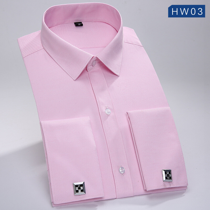 Mens Dress Shirts Luxury Business Formal French Cuff Shirts With Cufflinks Tops~